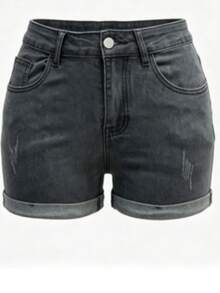Celana Pendek Denim Skinny Wanita Kasual Modis, Desain Serbaguna & Minimalis untuk Musim Panas - Light Grey - View 7