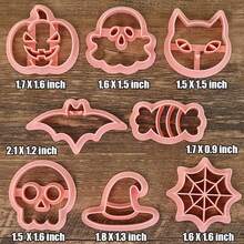 8pcs Mini Halloween Cookie Cutter Set, One-Click Cookie Stamp | 3D Ghost Pumpkin 3D Design Cookie Mold Set, Suitable For Frosting Decoration, Day Of The Dead Decoration - Multicolor - View 2