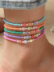 5/10/20/50pcs/Set Random Color And Style Exquisite Versatile Bohemian Style Colorful Elastic Anklet Set Suitable For Men And Women Daily Wear Beautiful Beach Jewelry Gift - Multicolor - View 21