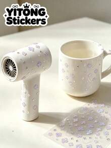1pc Pearlescent Glitter Light Purple Four-Leaf Clover Decorative Sticker, Fine Star Bead Crescent Moon Pattern Waterproof Self-Adhesive Decor, Suitable For Hair Dryer, Water Cup, Digital Device Shell, Portable Items, Luxury Style Surface Embellishment Sticker - Pink-purple Gradient Four-leaf Clover - View 1