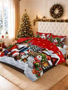3pcs Christmas Theme, Santa Claus Snowman Christmas Pattern Bedding Set Quilt And Pillowcase 3 Pieces Set - Soft, Comfortable And Breathable Bedding, 200g Quilted Filling, Includes 1 Quilt And 2 Pillowcases (Pillow Inserts Not Included) - Perfect Choice For Home Or Dorm Christmas Decoration - Multicolor - View 7