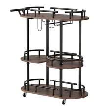 WARMTOBABY Three-Tier Wheeled Bar Cart With Wine Rack And Glass Holder - Slim Metal Cart Suitable For Kitchens, Bars, Living Rooms, And Lounges - Black Frame - 34.2 X 15.7 X 37 In - Black - View 7