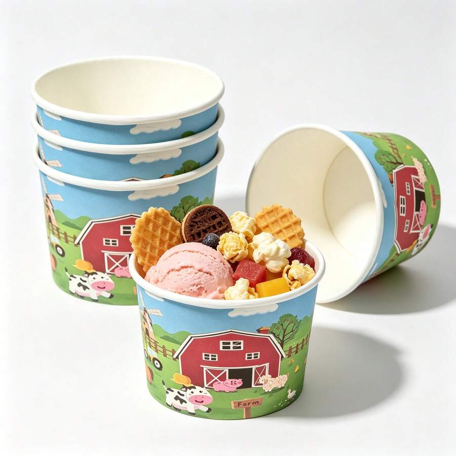 20/10pcs, Farm Themed Ice Cream Cup, Warehouse Grain, Dessert Bowl Suitable For Ice Cream, Fruits, Snacks, Perfect For Adult Sweet Themed Gatherings, Summer Picnics, Dessert Shops, Party Supplies, Birthday Parties, Bridal Weddings, Outdoor Parties - Multicolor - View 1