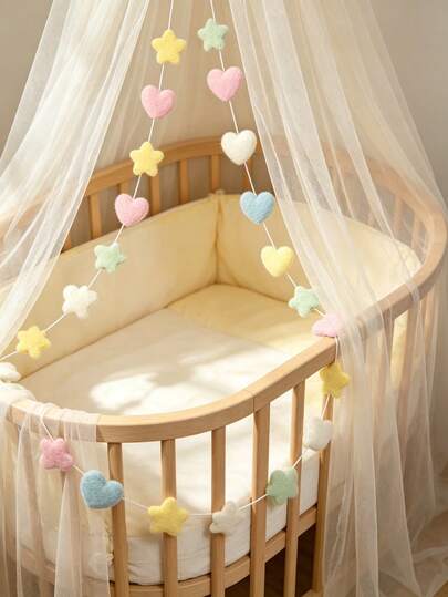 1pc Handmade Felt Macaron Color 3D Star & Heart Hanging Decor, Colorful, Beautiful & Durable, Suitable For Baby Room Decoration, Children's Room Decoration, Baby Shower Decoration, Baby Gift