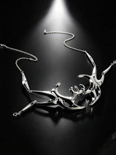 Cyberpunk Gothic Silver Metal Face Mask Chain Spike Y2K Punk Face Accessory For Halloween Masquerade Party Rave