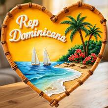 Dominican Republic Heart-Shaped Caribbean Escape Palms Sails And The Gentle Warmth Of A Setting Sun Magnet Where The Tropics Keep Your Heart At Ease Keepsake For All Metal Surfaces Throughout The Home - A - View 1