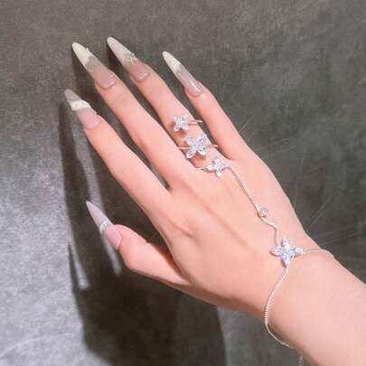 1 buah Set Gelang & Cincin Rumbai Kupu-kupu, Aksesori Perhiasan Mewah Ringan, Gaya Manis dan Keren Kelas Atas, Cocok untuk Pesta, Kencan, Perhiasan Wanita, Hadiah Hari Ibu