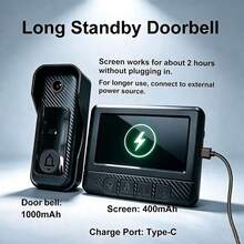 No WiFi 2.4G Wireless Video Doorbell With 4.3 Inch Display, Drill-Free Installation, Two-Way Intercom Kit, Auto-Save Visitor Photos, Night Vision, Suitable For Apartment Rental - View 9