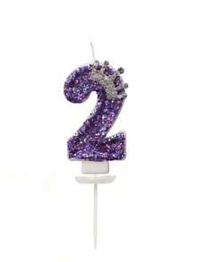 1 Set Purple Sparkling Crown Shaped Numeral Birthday Candles With Exquisite Decorative Elements, Suitable For Decorating Birthday Parties And Family Gatherings - Multicolor - View 6