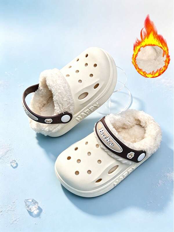 Unisex Kids Fashion Minimalist Thermal Lined Warm Clogs, Soft Lining, Effective Cold Protection, Lightweight Comfortable Indoor Slippers, Suitable For Boys And Girls Autumn/Winter Daily Casual And Outdoor Activities