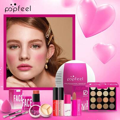 Popfeel Makeup Set Full Multi‑Piece Cosmetic Kit Contains Eyeshadow Lip Products Concealer Blush Beauty Sponge And Brushes For Daily Party Makeup Choice Official Affordable Makeup