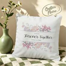 1pc Pink Floral Graphic Customized Pillowcase, Personalized Name & Date Handwritten Font Print Cushion Cover, Couple Keepsake Love Gift Pillowcase, Home Decor Bed Headboard Sofa Square Pillowcase, Pillow Insert Not Included - Multicolor - View 14