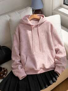 Women's Autumn/Winter Loose Minimalist Washed Texture Sweatshirt, Casual Fashion Versatile New Style, Thermal Lined Hooded Sweatshirt - Pink - View 3