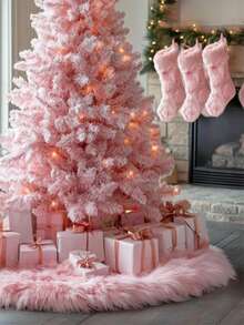 17.7 Inch 1/2pcs Pink Faux Fur Christmas Stockings, Christmas Stocking Hanging Decor, Candy Gift Bag, Christmas Decoration - Pink Christmas Stocking - View 6