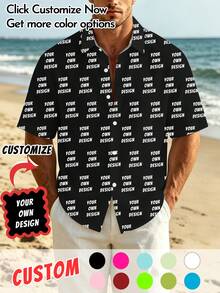1pc Customizable Plus Size Men's Casual Shirt, Upload Your Own Photo And Logo Design, Personalized Button-Down Casual Shirt For Men, Suitable For Daily Wear, Events, Holidays, Unique Gift For Boyfriend, Employees, Family, Friends - Multicolor - View 1