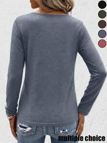 3pcs Women's Autumn Long Sleeve V-Neck Lace Detail Knit T-Shirt Regular Fit Top - Army Green + Dark Brown + Dark Blue - View 7