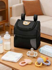 1 buah Tas Penyimpanan Kereta Bayi dengan Patch Beruang Lucu, Keranjang Penyimpanan Popok Multifungsi, Kapasitas Besar, Perlengkapan Penting untuk Para Ibu - MultiWarna - View 7