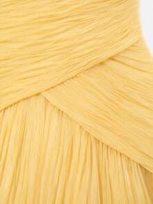 Smilprince Women's Spring/Summer Gentle Flowing Pale Yellow Spaghetti Strap V-Neck Pleated Maxi Evening Gown, Shiny Chiffon Formal Dinner Dress - Yellow - View 9
