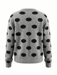 French Style Premium Grey Polka Dot Knit Cardigan Women Autumn/Winter Long Sleeve Thin Short Sweater Jacket Top Fall - Grey - View 7