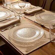 Luxury Gold Rim Hammered Texture [Glass-Like] Round Plate, Transparent Ice Flower Texture With Outstanding Quality, Available In Two Sizes, Suitable For Family Gatherings, Parties, Banquets, Dessert And Fruit Platters, High-End Transparent Texture, Exquisite Gold Rim Outlining The Plate Edge, Perfect For Daily Hosting And Banquet Decor - Clear - View 5