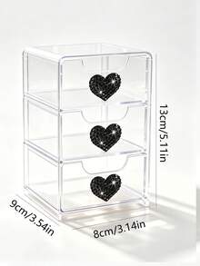 ElegantShining Heart-Shaped Desktop Storage Box With 3 Drawers, Suitable For Office And Vanity | Transparent Office Supplies Storage Drawer, Desktop Organizer Box, Suitable For Cosmetics, Jewelry, Crafts, Beads, Pens And Stationery - Multicolor - View 11