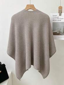 Women's Comfortable Knit Cardigan, Loose Fit, V-Neck, Asymmetrical Hem With Fashionable Knot Detail, Suitable For Autumn - Khaki - View 2