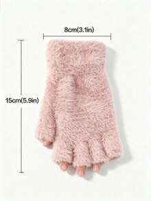 1 Pair Of Women's Open Finger Knitted Plush Gloves, Suitable For Winter Gloves, Essential For Travel And Keeping Warm - One Size - View 7