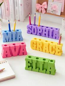Personalized Name 3D Printed Pen Holder, Customized Text Desktop Pen Holder, Desktop Storage Box, Desktop Organizer, Pencil/Pen/Marker Storage, Multiple Colors Available, Vibrant Colors, Multi-Functional. Suitable For Office, Classroom, Library, Study, Desk, Bookshelf, Etc. Ideal Gift For Friends/Family/Teachers/Classmates, Birthday Gift, Anniversary Gift, Christmas Gift, Back To School/Graduation Gift, Perfect Holiday Gift. Minimalist Stationery Holder - Multicolor - View 3