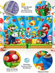 asmodee 馬力歐生日主題背景布，包含 4 種不同角色圖案，適用於聖誕節、萬聖節、節慶及日常生日派對拍照佈置，懸掛布，營造節慶氛圍 - 多色 - 查看 2