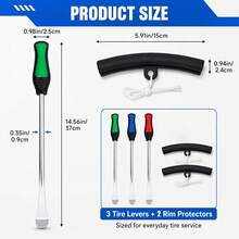 14.6 Inch/37cm Tire Pry Bar Tool Set, 3pcs Extended Steel Tire Pry Bars With 7pcs Wheel Rim Protector Covers, Non-Slip Handle Tire Removal And Installation Tool, Suitable For Cars, Motorcycles, Off-Road Motorcycles, ATVs And Lawn Mowers - A - View 8