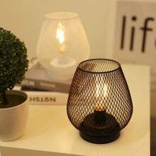 Metal Mesh LED Night Light 17x15cm, Warm Glow Decorative Table Lamp For Bedroom, Portable USB Rechargeable Ambient Light, Durable Metal Cage Design For Home Decor - 1 Pc - View 5