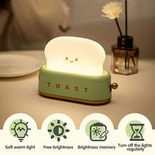 Rechargeable Cute Toaster Shaped LED Desk Lamp, Warm Decorative Table Lamp, Toast Bread LED Night Light Creative Design, Bread Night Light Suitable For Home Use, Perfect Birthday And Christmas Gift (Green/Orange/Pink) - Bread Maker - View 4