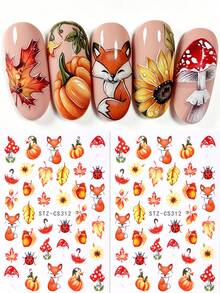 FULL BEAUTY 2/4pcs Autumn Red Maple Leaf & Fox Nail Stickers, Includes Floral, Pumpkin, Red Fox, Autumn Leaves, Colorful Lights Nail Decals, Autumn Nail Art Decoration DIY Thanksgiving Nail Supplies - Multicolor - View 12
