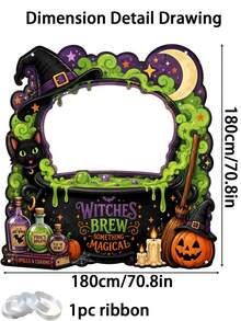 Halloween Photography Props, Fun Polyester Hollow Out Party Props, Equipped With Witch Magic Jars, Ghost Castles, Black Cats, Interactive Photo Booth Decorations, Suitable For Trick Or Treat Parties, Halloween Party Decorations, And Home Decor Items - A - View 13