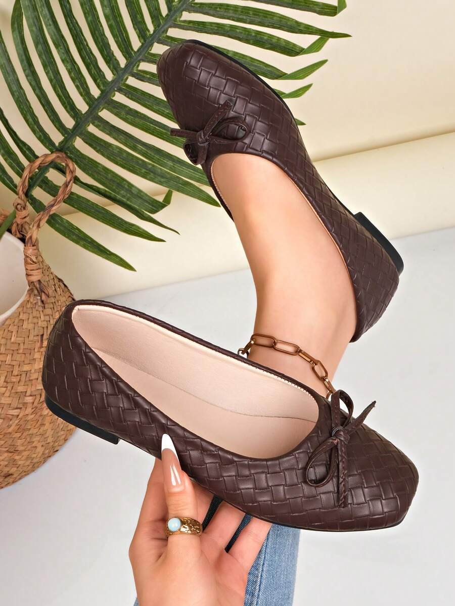 Women's Summer New Fashion Flat Shoes, Hollow-Out Buckle Design, Comfortable Wear, Suitable For Travel, …Vacation, Mother's Day,Ballet Flat - Brown - View 1