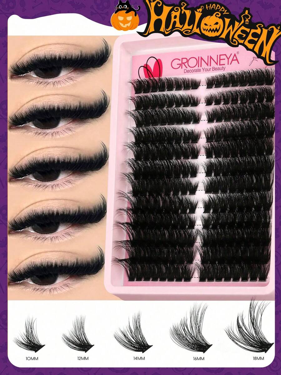 54/192/216/240pcs Cluster Lashes DIY Eyelash Extension C Curl Long Individual Lashes Mixed Tray Faux Mink Lash Clusters Extensions Lash Clusters,Eye Lash Clusters,Individual Eyelashes,Lashes,Fake Lashes - C - 查看 1