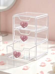 ElegantShining Heart-Shaped Desktop Storage Box With 3 Drawers, Suitable For Office And Vanity | Transparent Office Supplies Storage Drawer, Desktop Organizer Box, Suitable For Cosmetics, Jewelry, Crafts, Beads, Pens And Stationery - Multicolor - View 9