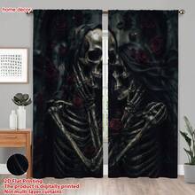 2 Panel Tirai Motif Tengkorak Mawar Gaya Gotik Gelap, Tirai Dekoratif Penyaring Cahaya dengan Kantong Batang, Tirai untuk Ruang Tamu, Tirai untuk Kamar Tidur, Dekorasi Ruangan, Tirai Musim Gugur untuk Ruang Tamu, Dekorasi Halloween, Gaya Musim Gugur - WSJ-268 - View 6