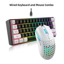 HXSJ Wired Keyboard And Mouse Combo, 61 Key Membrane Keyboard With Colorful Backlight, 6 Button Wired Optical Mouse, USB Plug And Play For Home Office Use - View 2