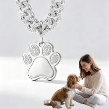 1pc Shiny Rhinestone Metal Cuban Chain Pet Dog Necklace Decoration, Paired With Sparkling Crystal Paw Print Dog ID Tag, Suitable For Female Dogs, Small And Medium-Sized Dogs, Daily Casual, Birthday Gift For Pets - Multicolor - View 18