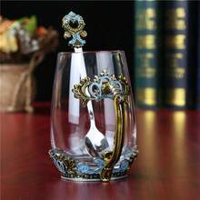 Set Cangkir Teh Kaca Bebas Timbal Kristal Enamel dengan Sendok, Hadiah Natal, Hari Valentine. Hadiah Terbaik untuk Ibu, Nenek, Pacar, Saudari. - 1 buah - View 13