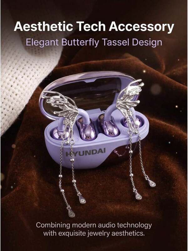 HYUNDAI X01 Écouteurs Bluetooth sans fil version traduction intelligente IA Écouteurs Bluetooth sans fil à clip, violet Roland, accompagnés de boucles d'oreilles luxueuses flocon de neige/papillon/franges