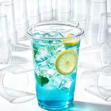 400/500ml Set Transparent Cups With Lids, Straight Lid Iced Drink Cups, Reusable Smoothie Cups, Suitable For Cold Drinks, Juice And Milkshakes - Halloween/Christmas/Birthday Party Essentials - Transparent - View 2
