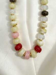 1/2pcs Casual Vintage Fashion Acrylic Colorful Beaded Necklace Set With Small Fish Pendant, Collarbone Necklace For Women, Daily Wear, Date, Bohemian Style, Party, Beach, Vacation, Perfect Birthday, Best Friend, Halloween, Christmas Gift (Slight Color Difference Under Different Lighting) - Multicolor - View 5