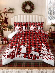 Bộ chăn ga gối 3 món chủ đề Giáng Sinh họa tiết kẻ caro đỏ đen Ông già Noel và tuần lộc - mềm mại, thoải mái và thoáng khí, bông chần 200g, gồm 1 chăn và 2 vỏ gối (không kèm ruột gối) - lựa chọn hoàn hảo để trang trí Giáng Sinh cho nhà hoặc ký túc xá - Nhiều màu - Xem 13