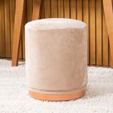 Capa de Puff Redondo Grande AVULSA Lisa Ajustável com Elástico - Tecido Veludo Suede Decoração Banquinho Cilindro Luxo Para Sala Quarto - Bege - Visão 2