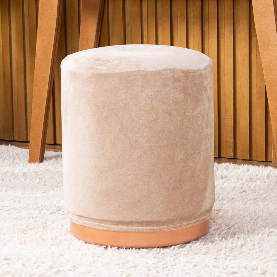Capa de Puff Redondo Grande AVULSA Lisa Ajustável com Elástico - Tecido Veludo Suede Decoração Banquinho Cilindro Luxo Para Sala Quarto