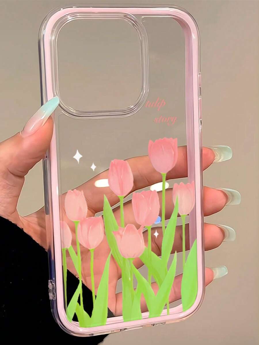 1pc Oil Painting Tulip Flower Field Aesthetic Pattern 2-In-1 Frame Premium Transparent Full Coverage Thickened Anti-Drop Fashion Phone Case Compatible With Iphone 11/12/13/14/15/16/17/18 Pro Max/Plus/Air A56/55/54/53/52/51 S26/25/24/23/22 Series Exquisite Gift. - Multicolor - View 1