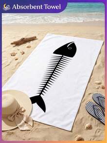 1pc Fish Bone Pattern Beach Towel, Sardine Lightweight Bath Towel, Suitable For Beach Bathing, Pool Party, Personalized Beach Gift, Summer Beach Gathering, Creating Summer Atmosphere, Beach Art Decor, Vacation Gift, Travel, Camping, Backpacking And Holiday Use. - Multicolor - View 5