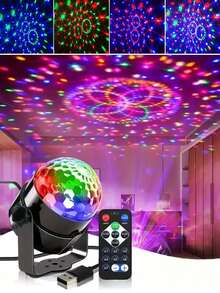 1pc USB Powered RGB Crystal Ball Light With Remote Control, Sound Activated Rotating Stage Atmosphere Light, Suitable For Home, KTV, Birthday, Bar And Club Decoration - Black - View 3